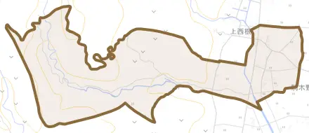 西根八丁野とその周辺の地図。町の範囲を重ねている