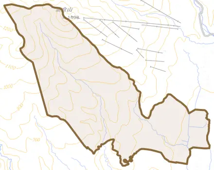 西根清水端とその周辺の地図。町の範囲を重ねている