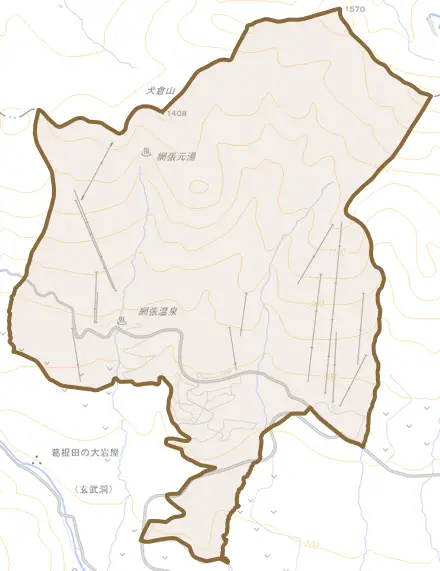 長山岩手山とその周辺の地図。町の範囲を重ねている