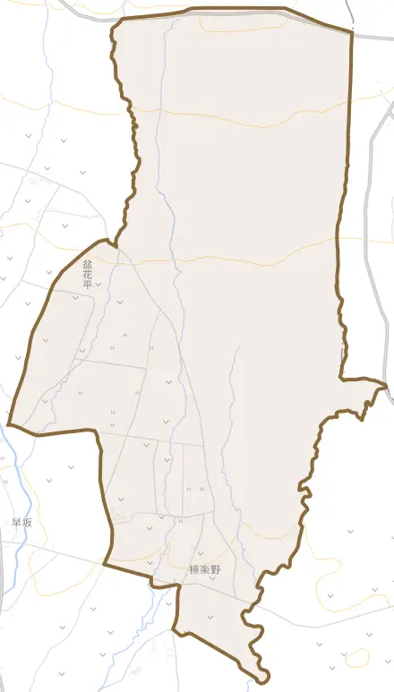 長山極楽野とその周辺の地図。町の範囲を重ねている
