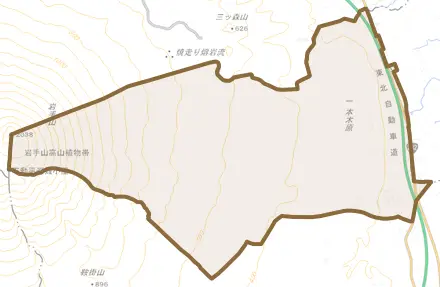 上岩手山とその周辺の地図。町の範囲を重ねている