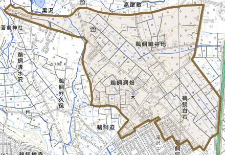 黒沢とその周辺の地図。町の範囲を重ねている