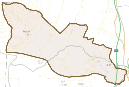 大石渡とその周辺の地図。町の範囲を重ねている