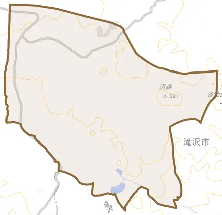 鵜飼姥屋敷とその周辺の地図。町の範囲を重ねている