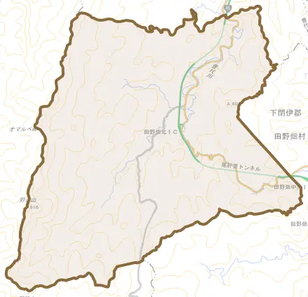 千足とその周辺の地図。町の範囲を重ねている