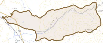青笹町糠前とその周辺の地図。町の範囲を重ねている