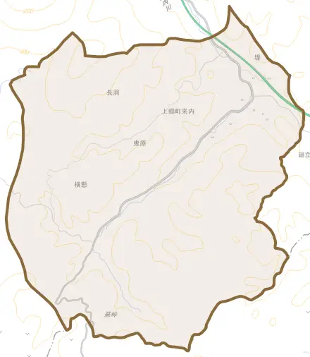 上郷町来内とその周辺の地図。町の範囲を重ねている