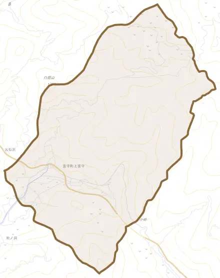 宮守町上宮守とその周辺の地図。町の範囲を重ねている