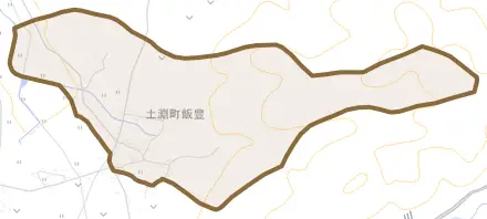 土淵町飯豊とその周辺の地図。町の範囲を重ねている