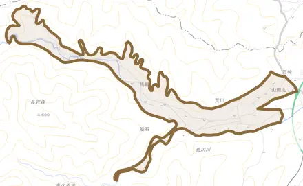 荒川とその周辺の地図。町の範囲を重ねている