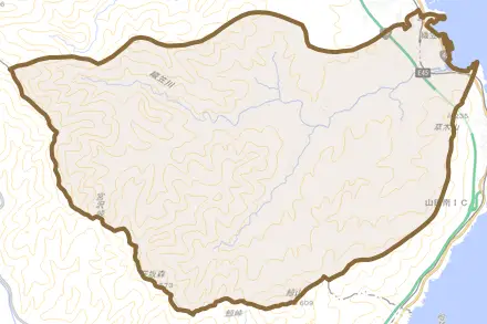織笠とその周辺の地図。町の範囲を重ねている