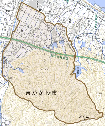 黒羽とその周辺の地図。町の範囲を重ねている
