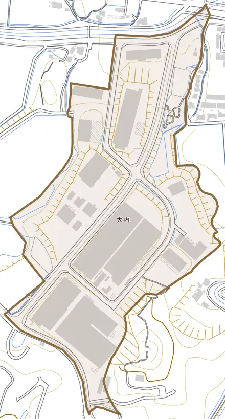 大内とその周辺の地図。町の範囲を重ねている