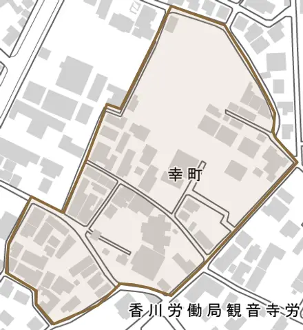 幸町とその周辺の地図。町の範囲を重ねている