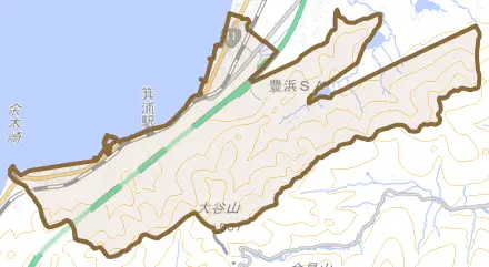 豊浜町箕浦とその周辺の地図。町の範囲を重ねている