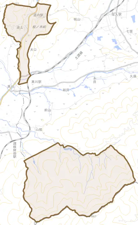 追上とその周辺の地図。町の範囲を重ねている