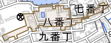 八番丁とその周辺の地図。町の範囲を重ねている