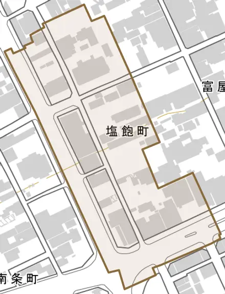 塩飽町とその周辺の地図。町の範囲を重ねている
