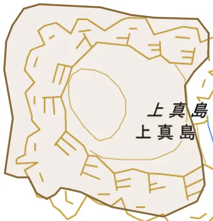 上真島とその周辺の地図。町の範囲を重ねている