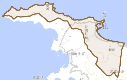 詫間町箱とその周辺の地図。町の範囲を重ねている
