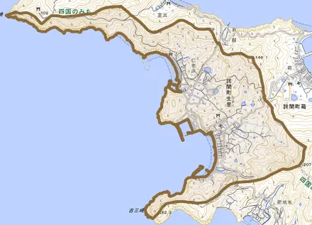 詫間町生里とその周辺の地図。町の範囲を重ねている