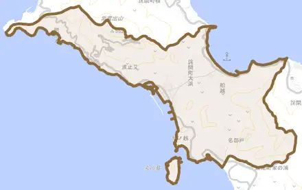 詫間町大浜とその周辺の地図。町の範囲を重ねている