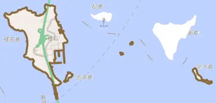 櫃石とその周辺の地図。町の範囲を重ねている