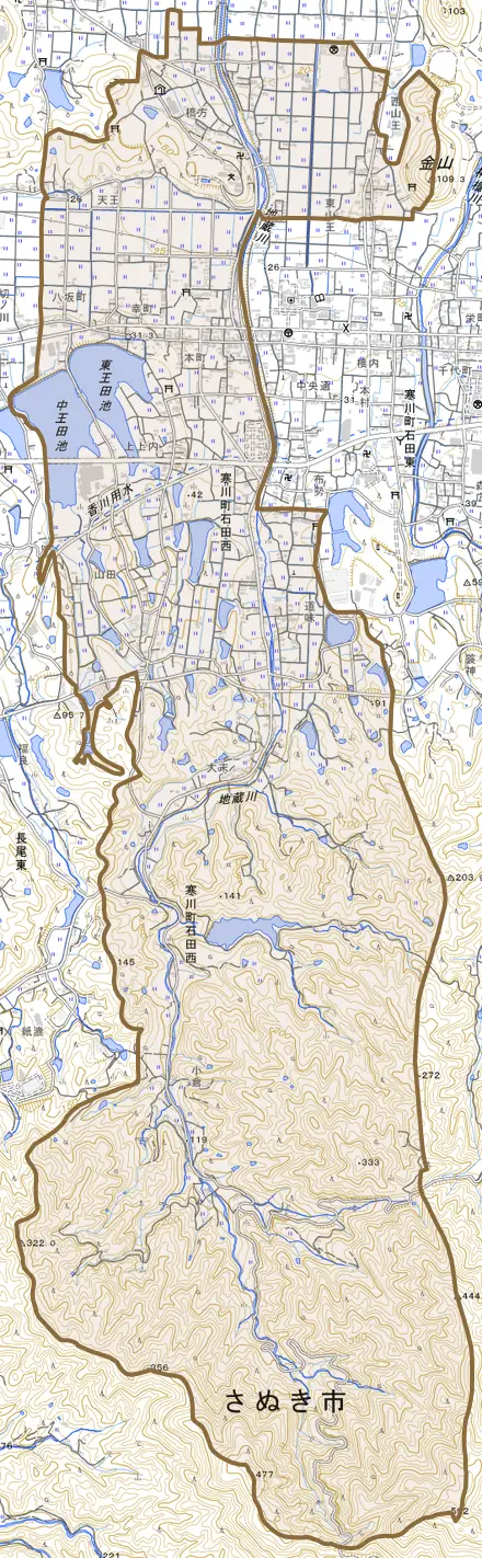 寒川町石田西とその周辺の地図。町の範囲を重ねている