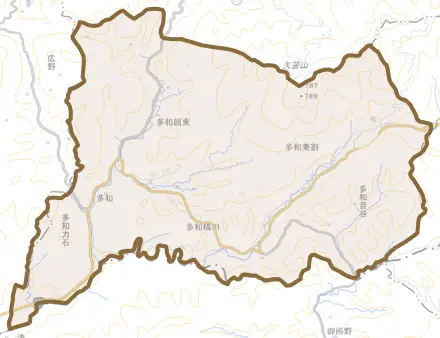 多和とその周辺の地図。町の範囲を重ねている