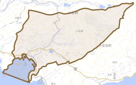 池田とその周辺の地図。町の範囲を重ねている