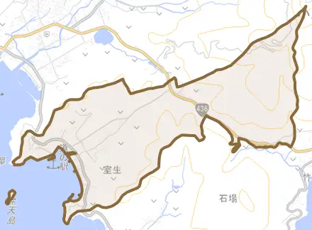 室生とその周辺の地図。町の範囲を重ねている