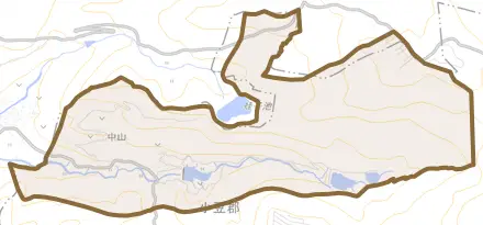 中山とその周辺の地図。町の範囲を重ねている