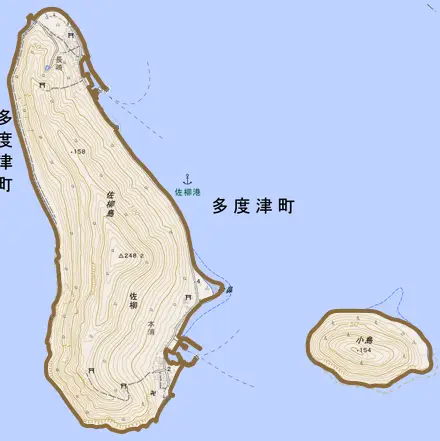 佐柳とその周辺の地図。町の範囲を重ねている