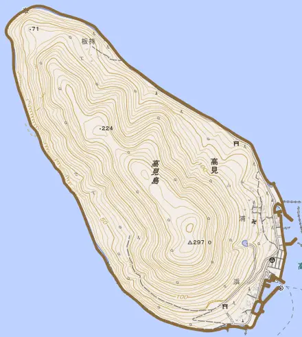 高見とその周辺の地図。町の範囲を重ねている