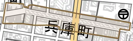 兵庫町とその周辺の地図。町の範囲を重ねている