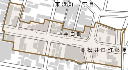 井口町とその周辺の地図。町の範囲を重ねている