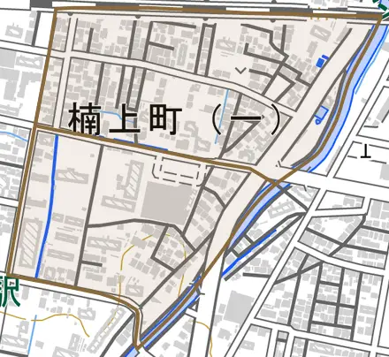 楠上町とその周辺の地図。町の範囲を重ねている