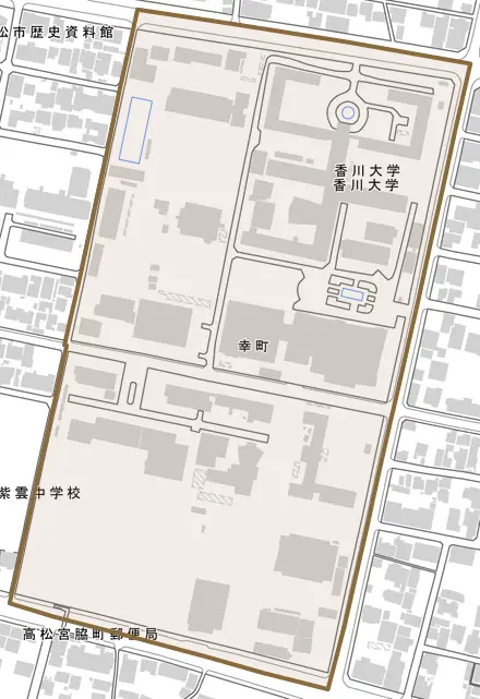 幸町とその周辺の地図。町の範囲を重ねている