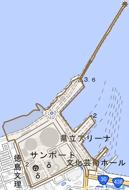 サンポートとその周辺の地図。町の範囲を重ねている