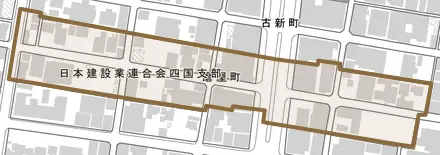 磨屋町とその周辺の地図。町の範囲を重ねている