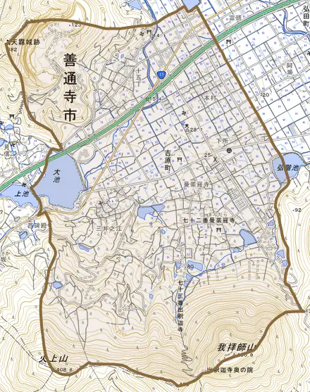 吉原町とその周辺の地図。町の範囲を重ねている