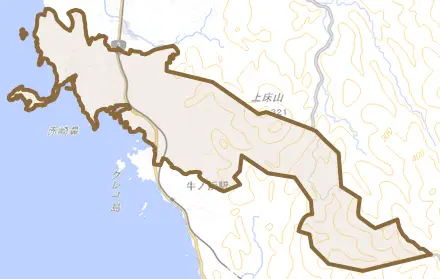 西目とその周辺の地図。町の範囲を重ねている