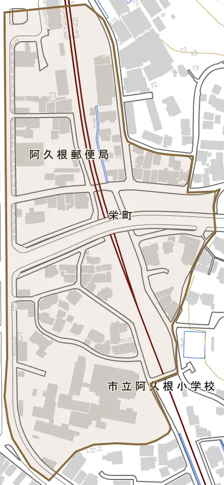 栄町とその周辺の地図。町の範囲を重ねている