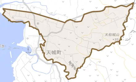 天城とその周辺の地図。町の範囲を重ねている