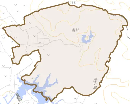 当部とその周辺の地図。町の範囲を重ねている