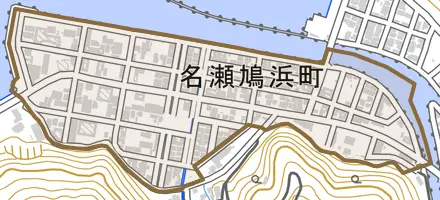 名瀬鳩浜町とその周辺の地図。町の範囲を重ねている