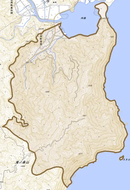住用町大字見里とその周辺の地図。町の範囲を重ねている