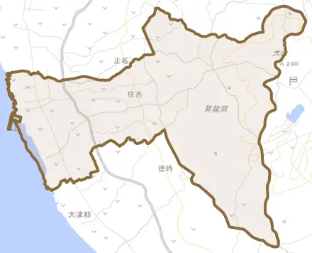 大字住吉とその周辺の地図。町の範囲を重ねている