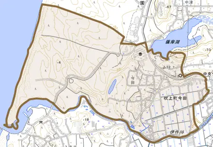 吹上町今田とその周辺の地図。町の範囲を重ねている