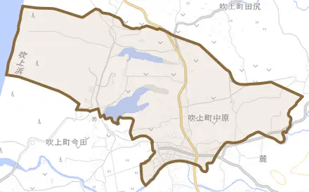 吹上町中原とその周辺の地図。町の範囲を重ねている